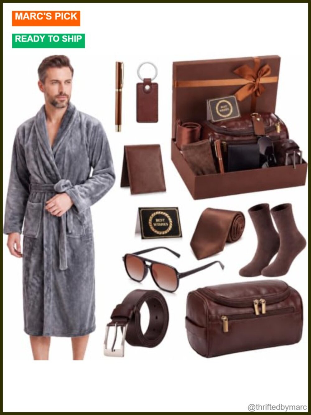 Men's 11-Piece Gift Set with Plush Bathrobe, Wallet, Toiletry Bag